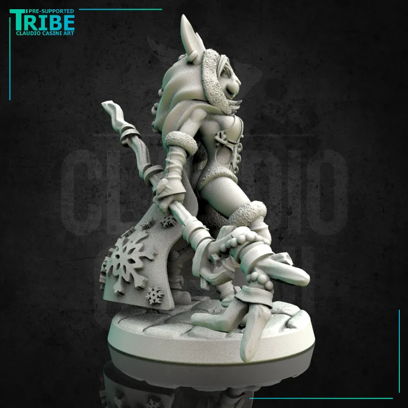 (0157) Female rabbitfolk wizard with a magical club, cape and a knife