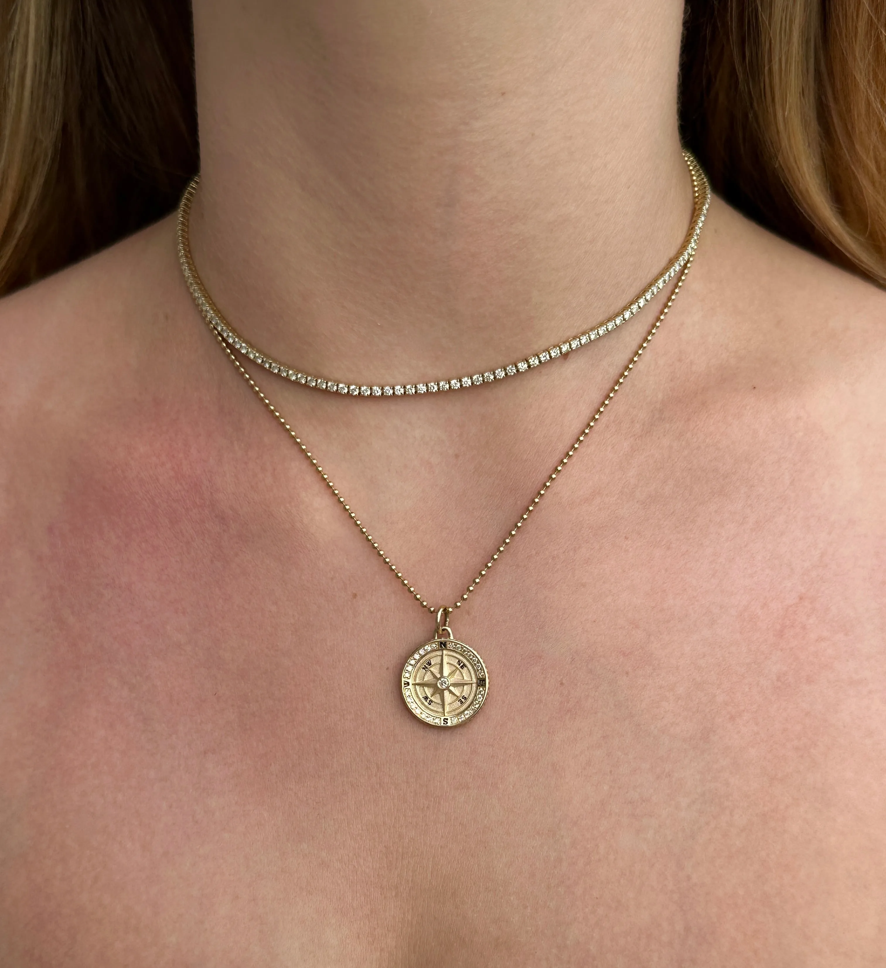 14K GOLD AND DIAMOND CLASSIC COMPASS CHARM MEDIUM