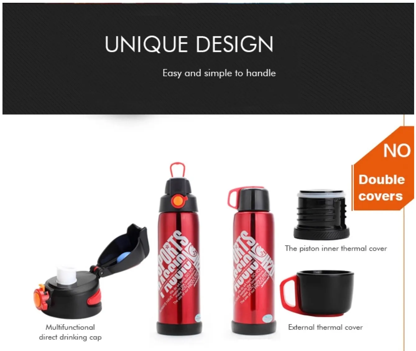 800ml Stainless Steel Insulated Hot Cold Water bottle