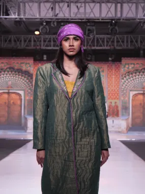 Banarsi Silk Women Quilted Jacket - Green