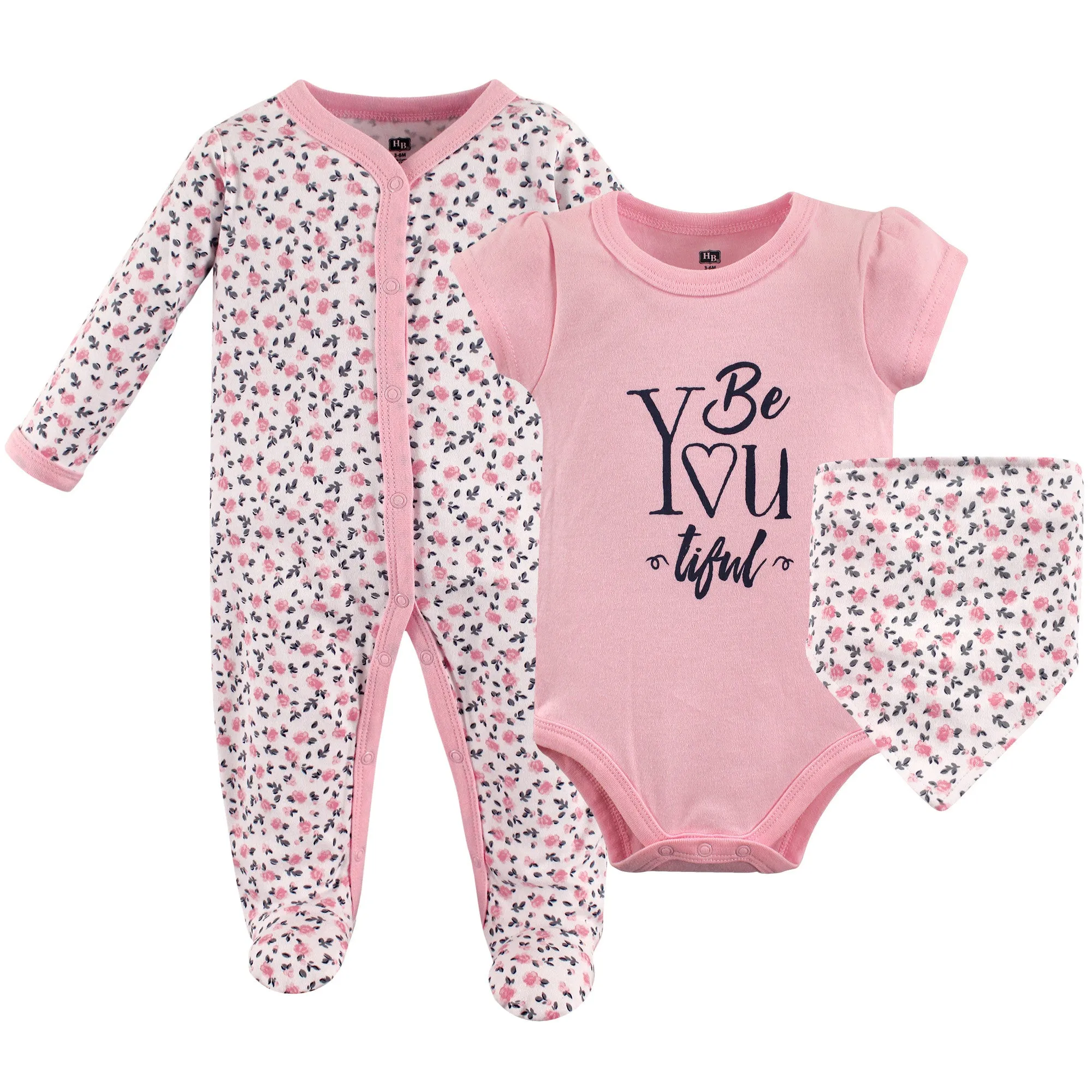 Hudson Baby Cotton Sleep and Play, Bodysuit and Bandana Bib Set, Beyoutiful