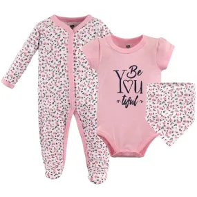 Hudson Baby Cotton Sleep and Play, Bodysuit and Bandana Bib Set, Beyoutiful