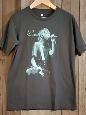 Kurt Cobain Vintage-Inspired Streetwear T-Shirt: Single Stitch, Light Blue Screen Print, 100% Cotton, Urban Fashion Essential, 30-Day Return Policy