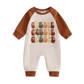 Long Sleeve Gobble Turkey Baby Jumpsuit