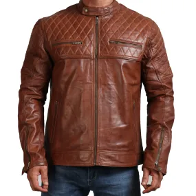 Men's Diamond Quilted Brown Leather Jacket Luxurious Design