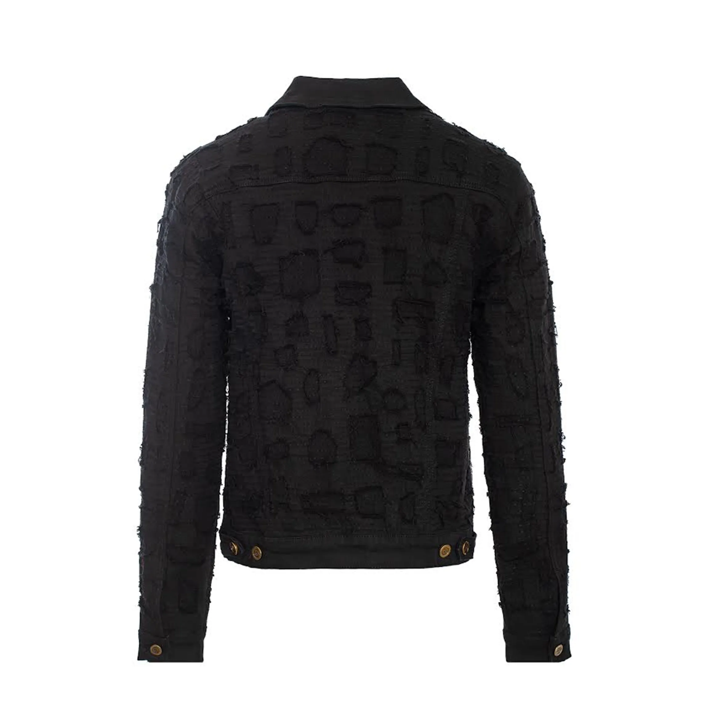 Patchwork Distressed Denim Jacket   Jeans SET - BLACK