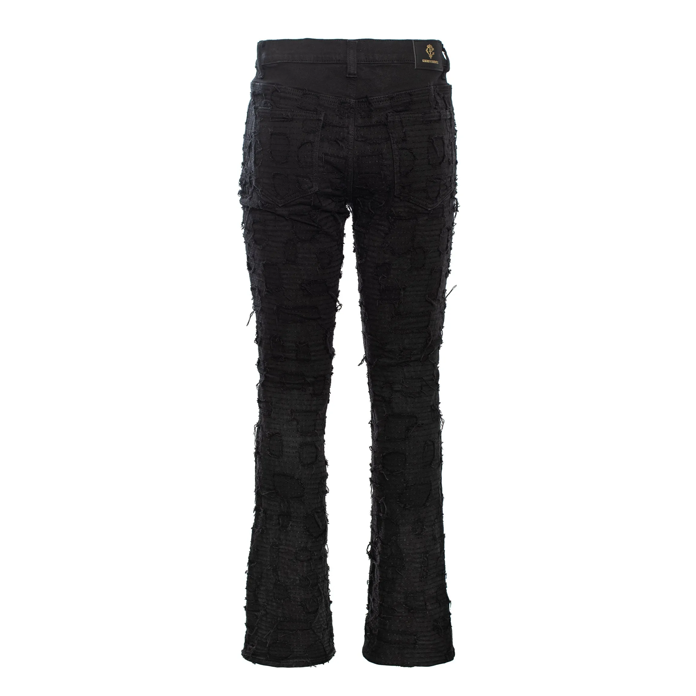 Patchwork Distressed Denim Jacket   Jeans SET - BLACK