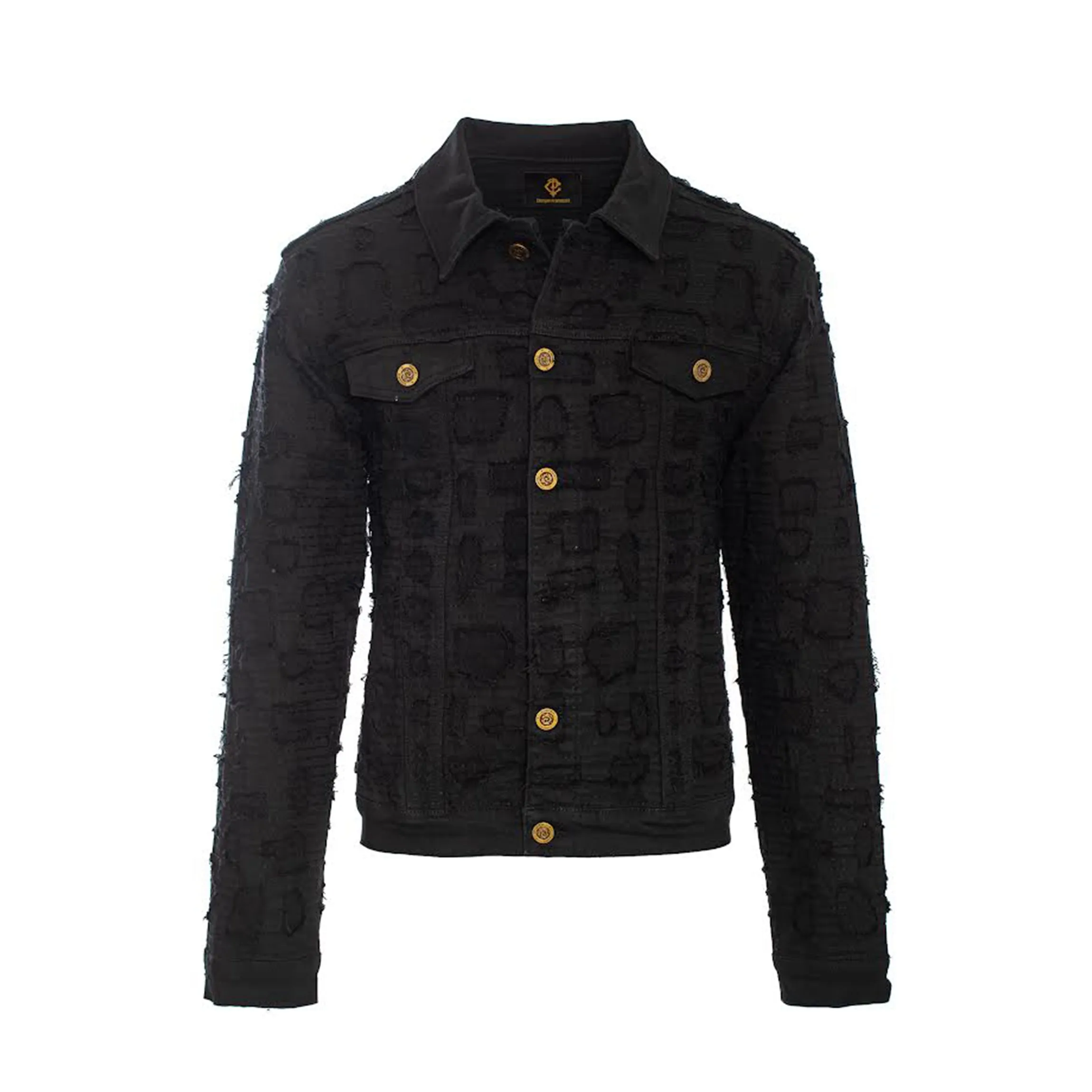Patchwork Distressed Denim Jacket   Jeans SET - BLACK