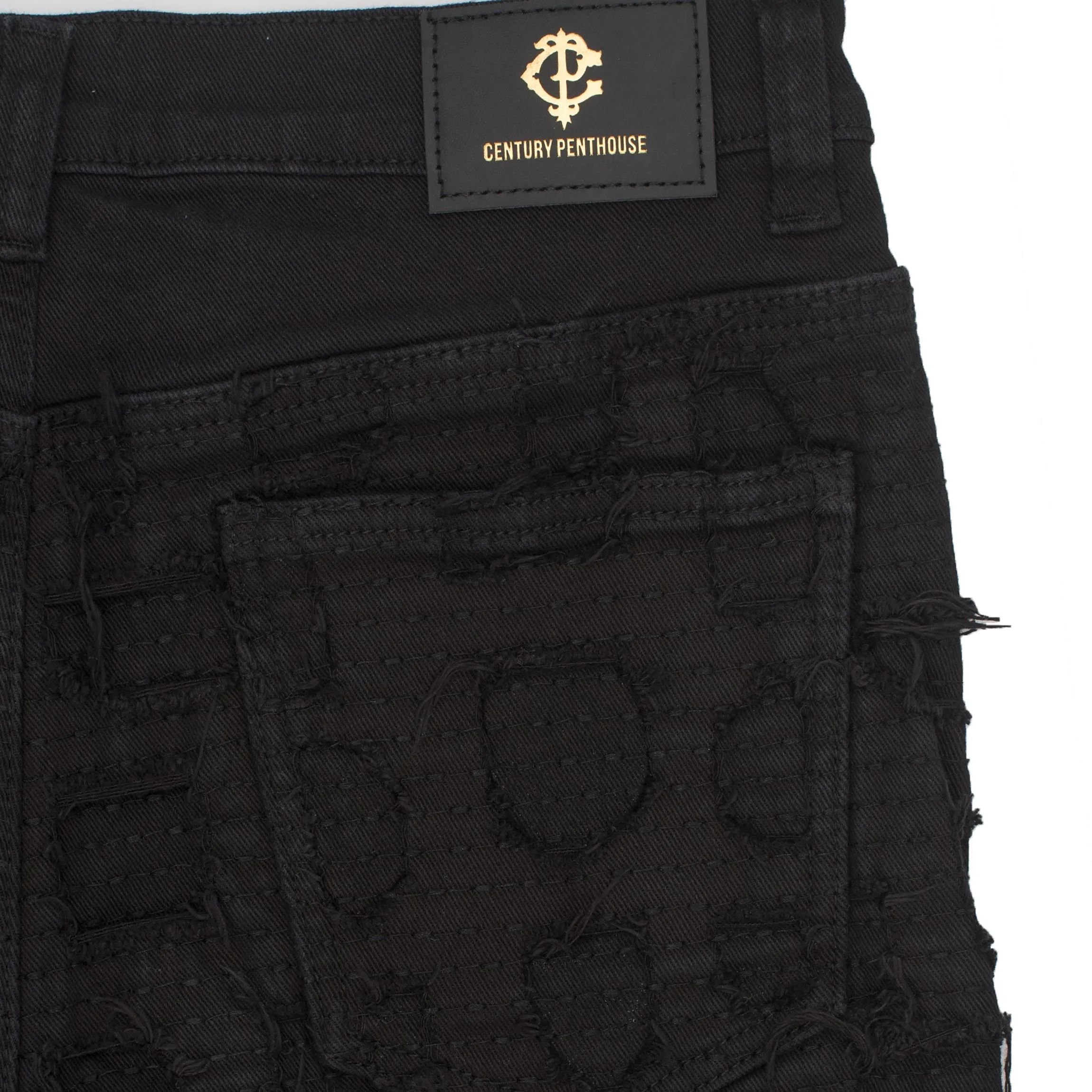 Patchwork Distressed Denim Jacket   Jeans SET - BLACK