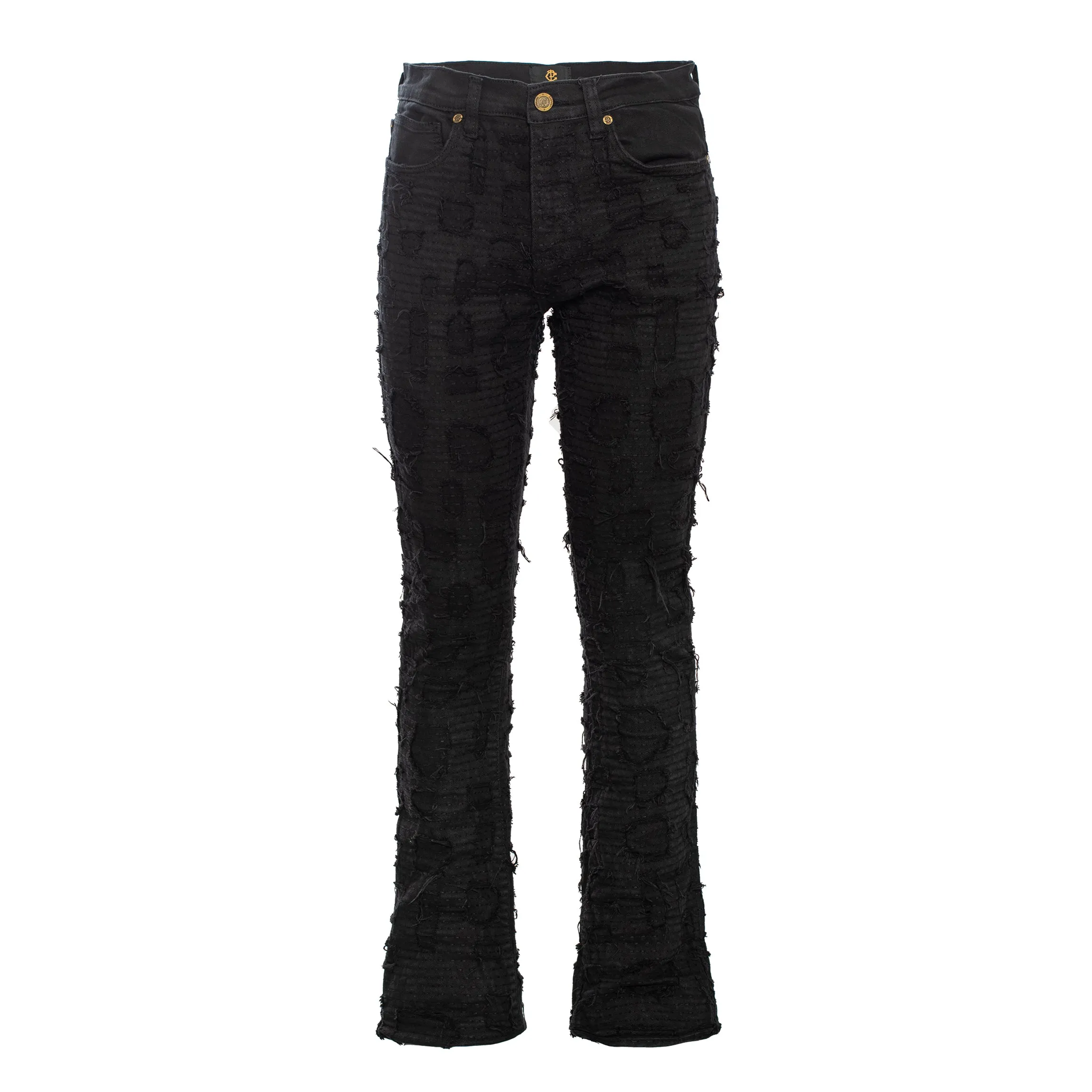 Patchwork Distressed Denim Jacket   Jeans SET - BLACK
